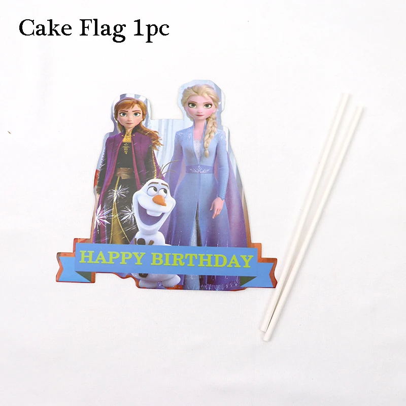 Cake Flag 1pc Платье принцессы «Холодное сердце» 2 вечерние поставки «Холодное сердце» вечерние Бумага соломы тарелки чашки для девочек с героями мультфильма «Холодное сердце»; 2 платья Эльзы и Анны для дня рождения Декор вечерние скатерть - Цвет: Cake Flag 1pc