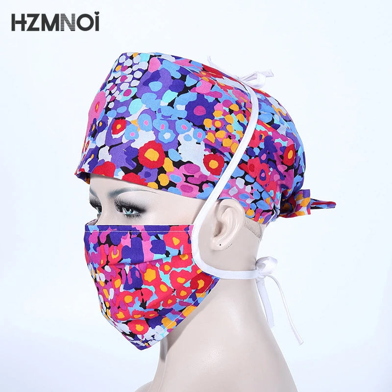 Удобный впитывает пот абсорбент медсестра Печати Регулируемый скраб шапка