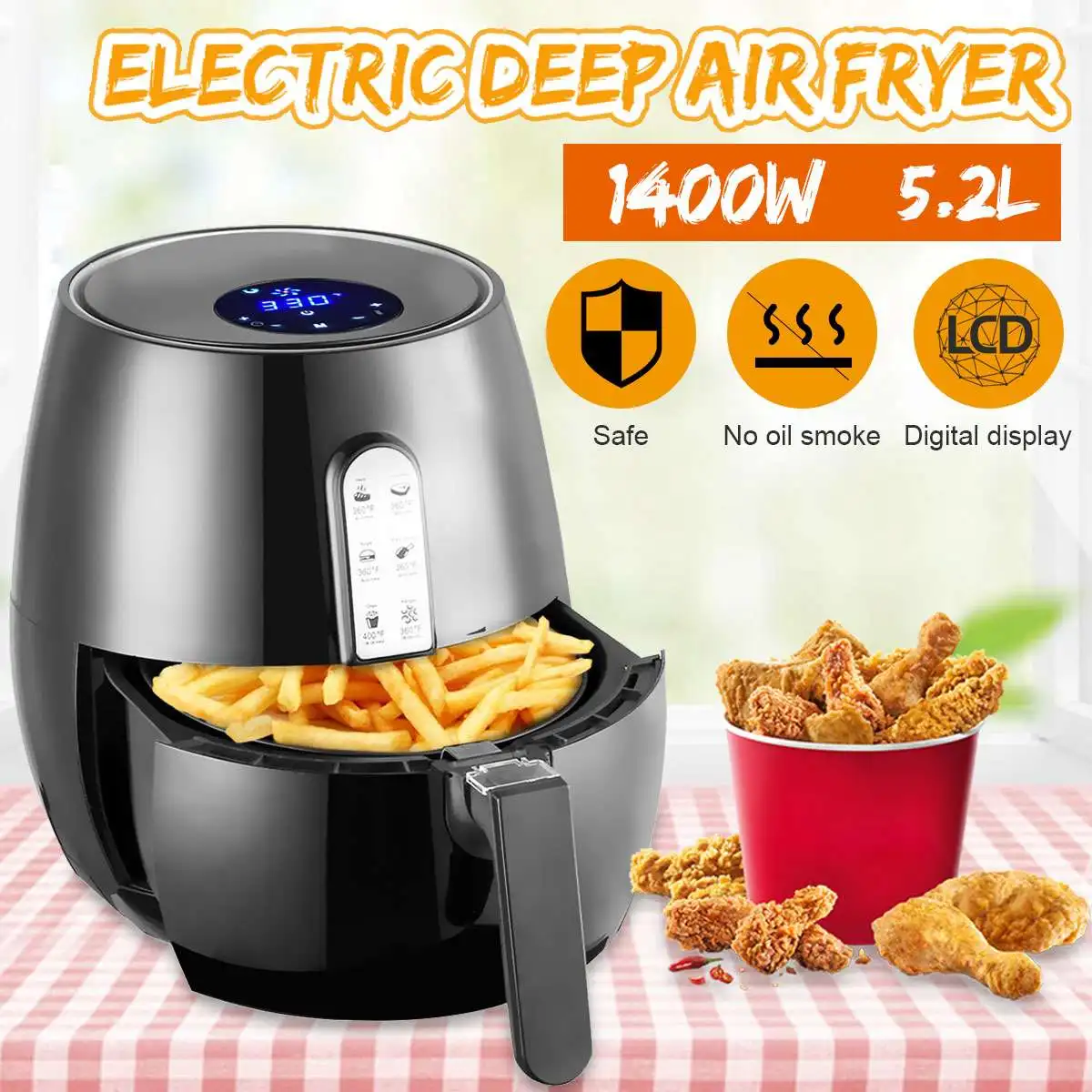 1400W Мощность воздуха фритюрница без масла Электрический Airfryer 5.2L сенсорный Экран