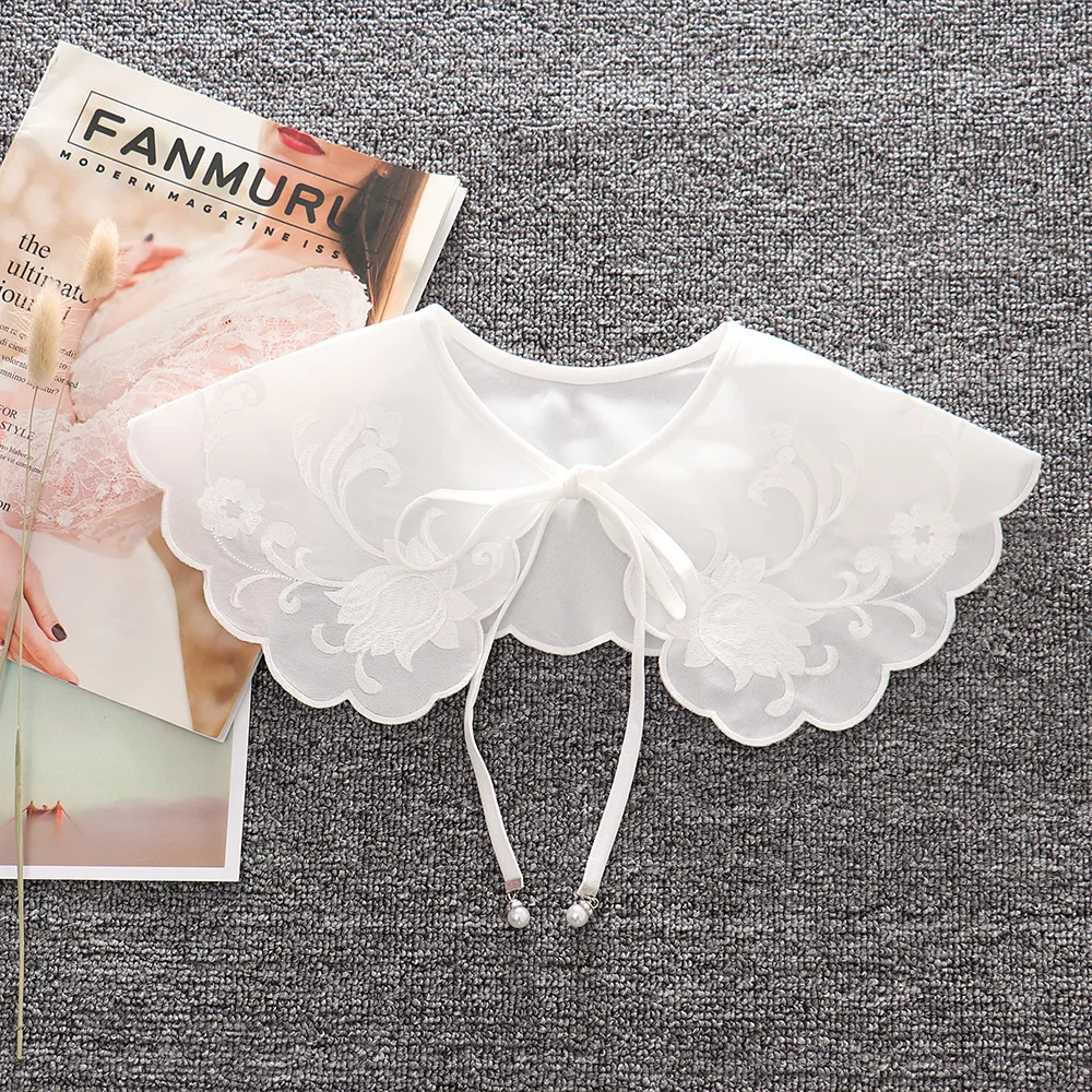 

Женская рубашка блузка Ложные воротнички белая Цветочная вышивка, ожерелье-обманка, съемная воротники Женская шаль аксессуары для одежды