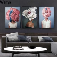 flowers feathers woman abstract canvas painting wall art print poster picture decorative painting living room home decoration