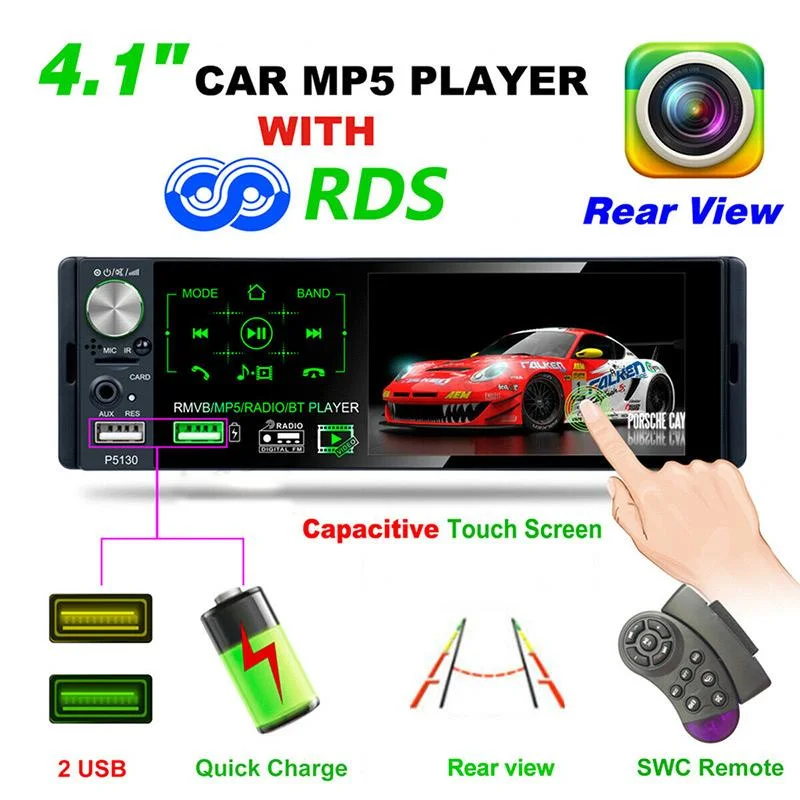 4.1 inch Car MP5 Player Touch Screen 1080 HD Remote Control Bluetooth RDS Backup Reversing Support Rear View Camera