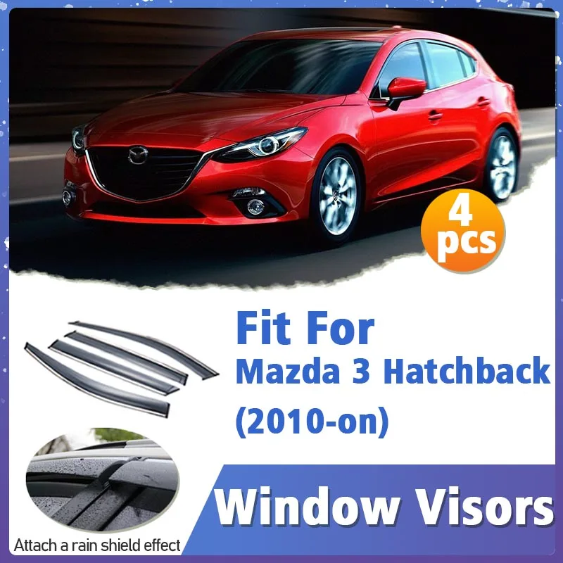Window Visor Guard for Mazda 3 M3 Hatchback 2010-on Vent Cover Trim Awnings Shelters Protection Sun Rain Deflector Accessories