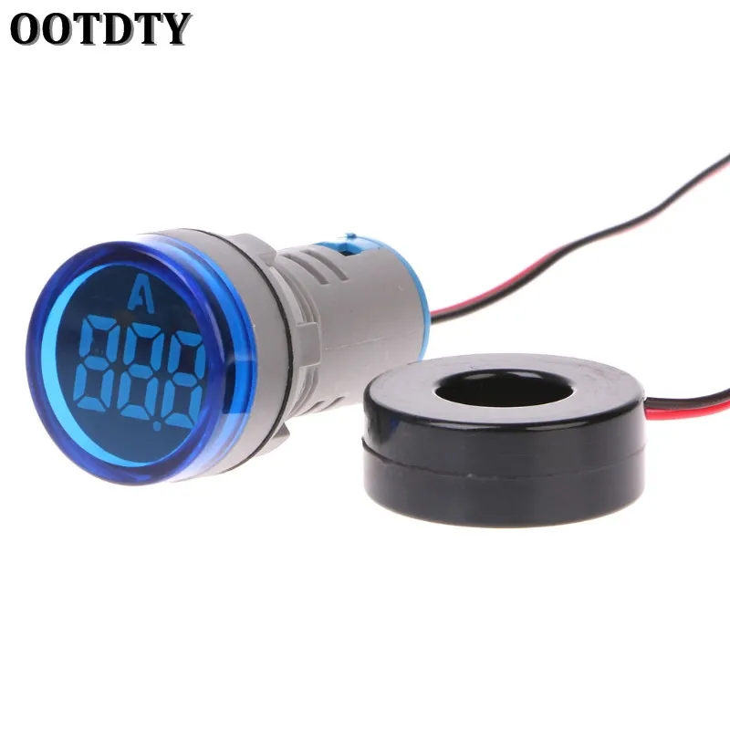 Синий 220V AC 22mm Digital Display Ampermeter Monitor Current Indicator Signal Light Ammeter Tester Measuring 0-100A Ampere Meter - Цвет: Синий