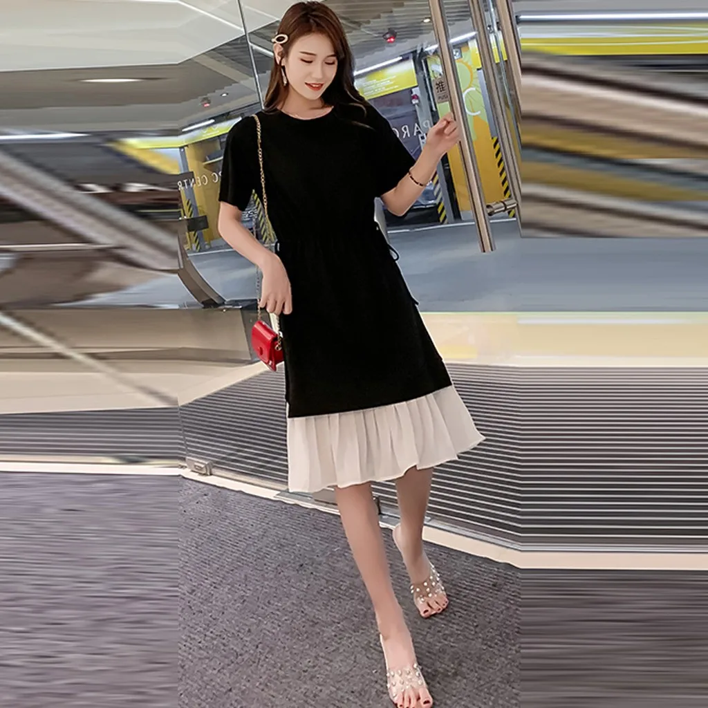 Женские платья с коротким рукавом модные летние платья-трапеции Vadim однотонные