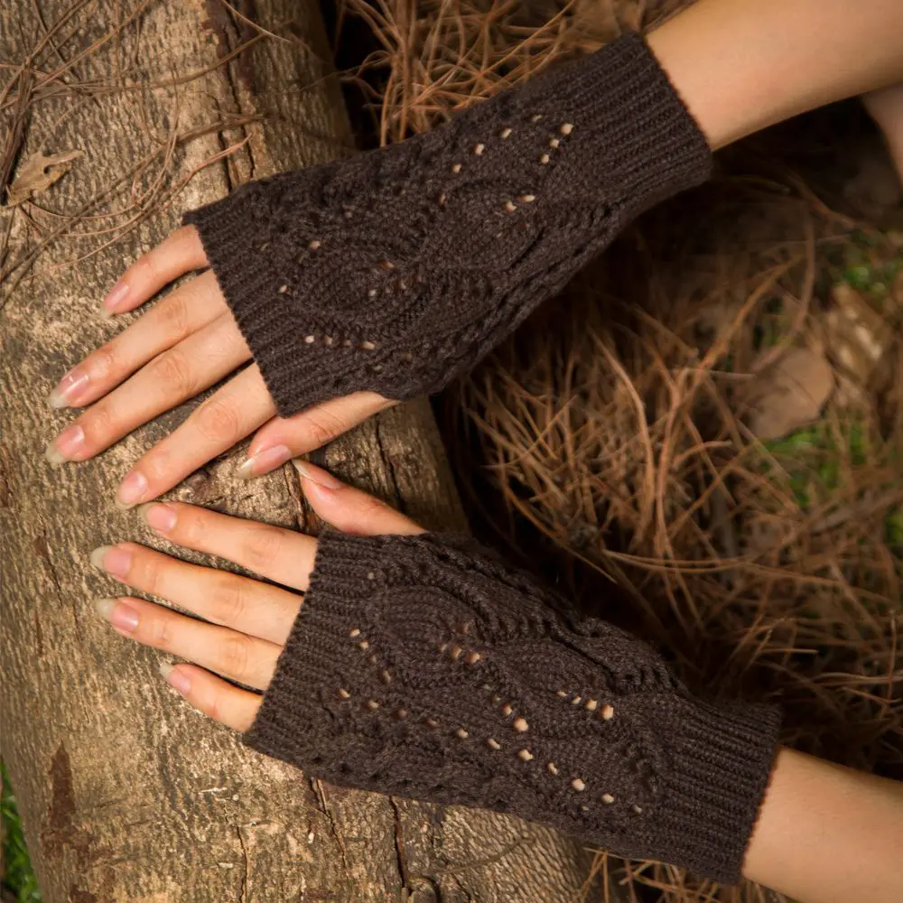 

Women Short Knitting Arm Crochet Winter Gloves Faux Wool Mittens Hand Warmer Fingerless Gloves