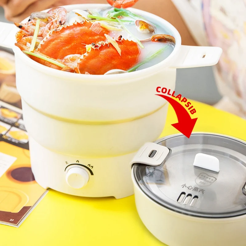 Foldable Electric Frying Pan Kettle Heated Food Container Lunch Box Cooker Portable Multifunctional Thermal US Plu  Бытовая