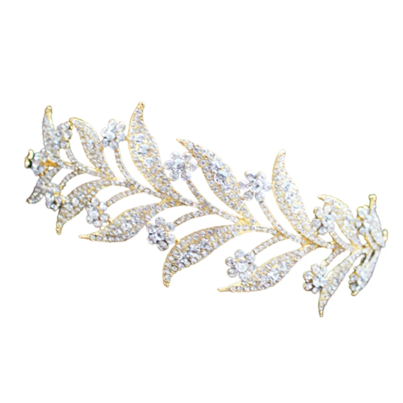 Luxury Silver Color Crystal Leaf Vine Bridal Tiaras Crowns Wedding Hair Accessories Rhinestone Pageant Crown Bride Head Jewelry | Украшения