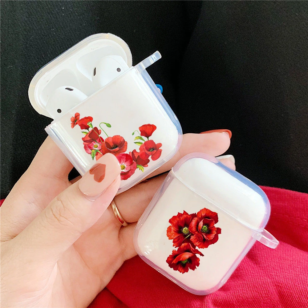 Симпатичный прозрачный чехол с фиолетовыми цветами мака для Airpods 2 Чехол Для Air Pods