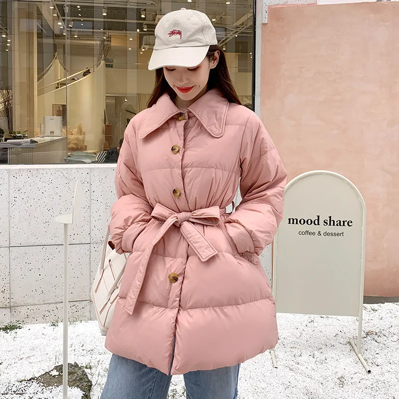 Новая зимняя Корейская приталенная хлопковая куртка с отложным воротником