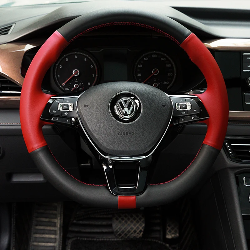 

DIY hand-stitched leather car steering wheel cover for Volkswagen Sagitar Lavida Bora Golf 7 Tiguan L Teramont Lamando Magotan