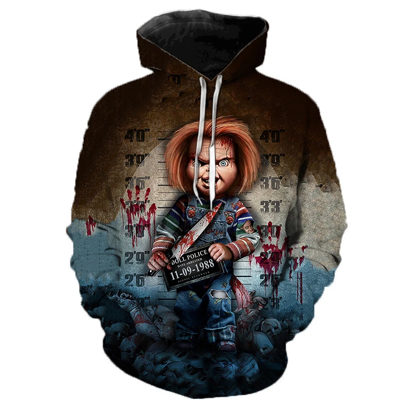 

Newest Horror Movie Chucky 3D Hoodies Teens Fashion Chucky Hooded Sweatshirts Spring Casual Outerwear Plus Size Coat 2XS-6XL