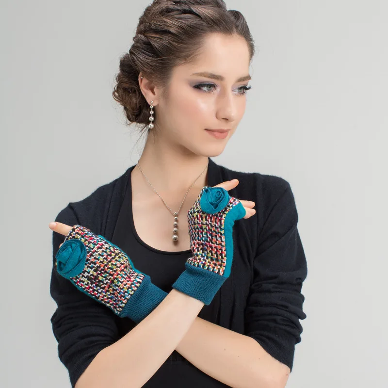 

Fingerless Women Gloves Winter Warm Wool Rabbit Fur Gloves Half Finger Elastic Knit Wrist Driving Typing Gloves Female Mittens