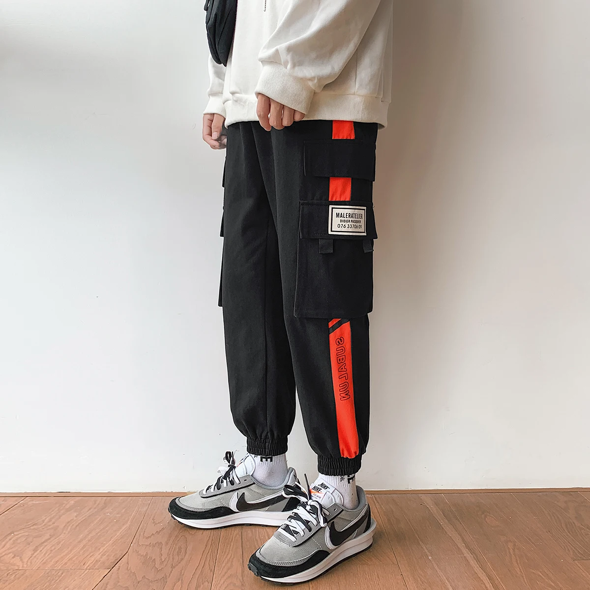 Мужские повседневные хлопковые брюки с принтом популярного цвета спортивные для