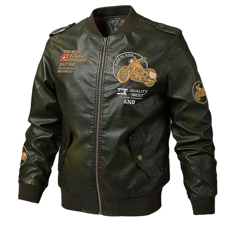 Army Green Новая осенне-зимняя мужская куртка из искусственной кожи, кожаное пальто, облегающая куртка из искусственной кожи для фитнеса, мотоциклетная куртка-бомбер, мужские пальто, брендовая одежда - Цвет: Army Green