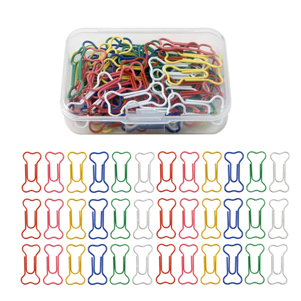 

1 Set 60Pcs Bone Shape Paper Clips Boxed Office Clips Clamps (Colorful)