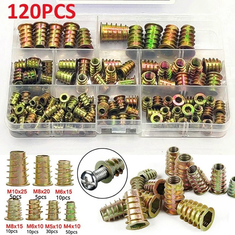 

120/230PCS Assorted Flanged Hex Drive Head Furniture Nuts Zinc Alloyl Thread for Wood Insert Nut M4 M6 M8 M10 Flanged Kit