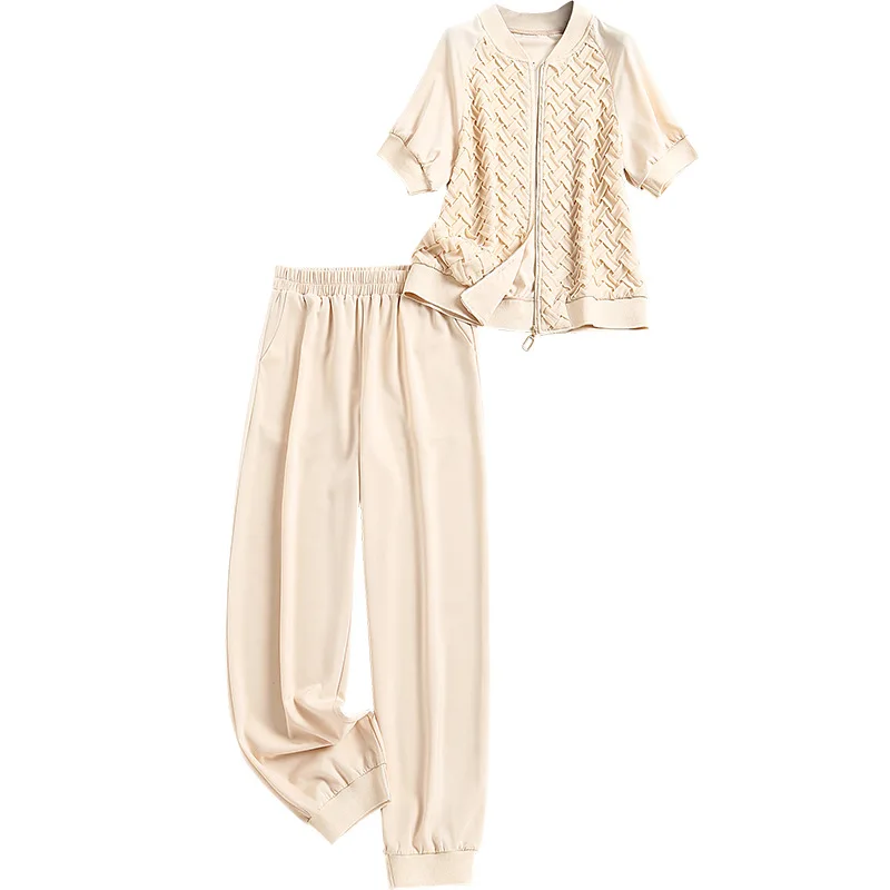 

SHUCHAN Casual 2 Piece Set Zipper Top with Short Sleeve+pants Clothes for Women Matching Sets Sweatpants Set for Women