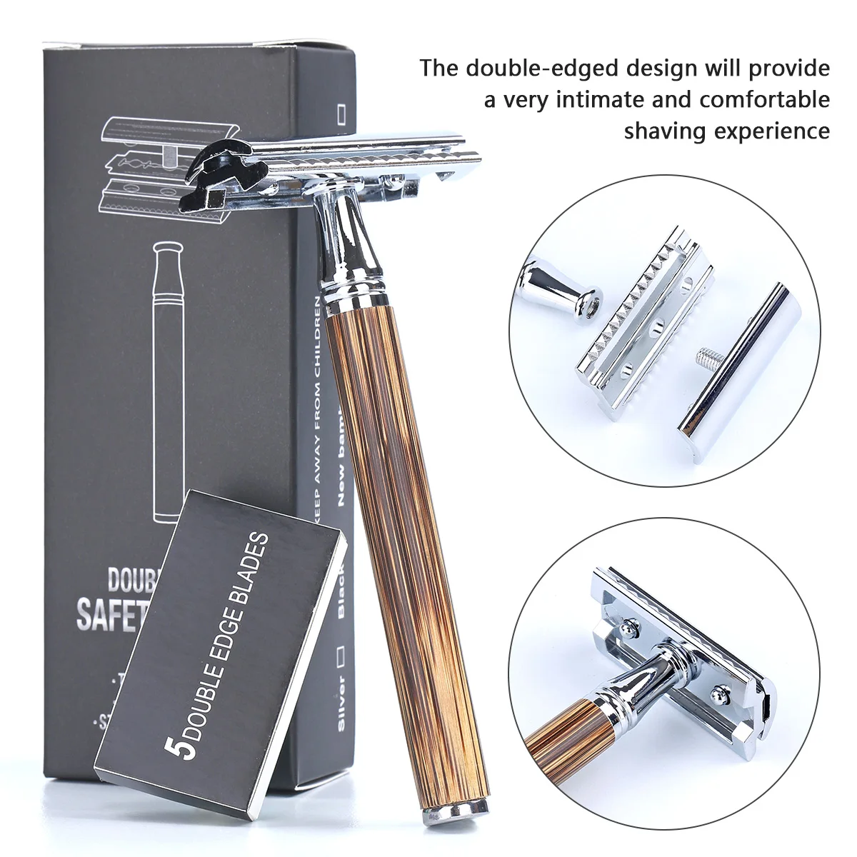 

Классическая Безопасная бритва с двойным краем и длинной ручкой из натурального бамбука, Мужская безопасная ручная бритва, 1 бритва с 5 лезв...