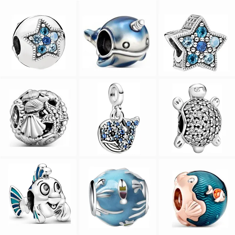 

2021 Summer New Turtle Starfish Shell Fish Fashion Beads Fit Original Pandora Charms Bracelets DIY Ocean Series Women Jewelry