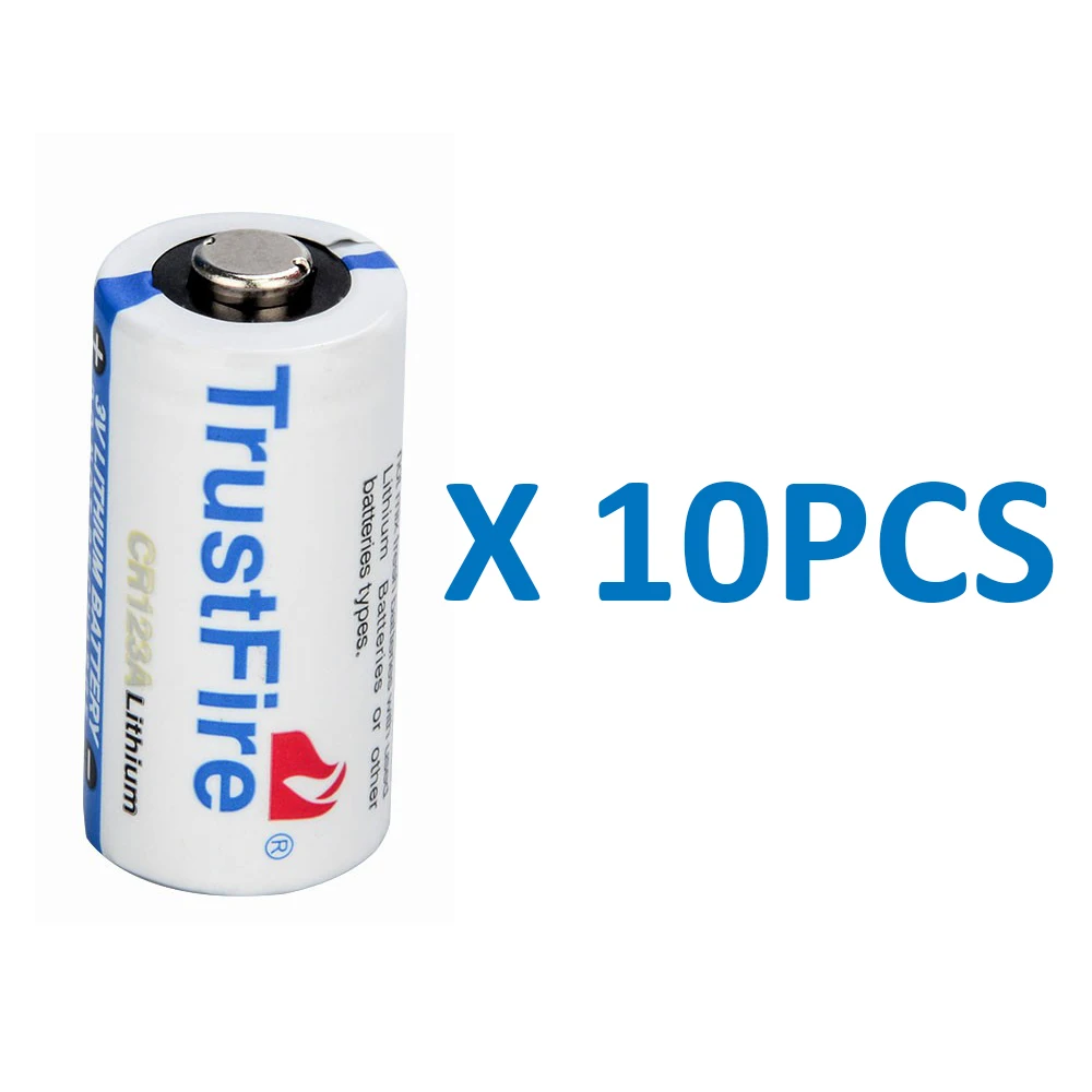 

USA 10pcs CR123A Lithium Battery TrustFire 3.0v 1300mAh Non Rechargeable Li-Ion Battery Cells White Color for Flashlight Camera