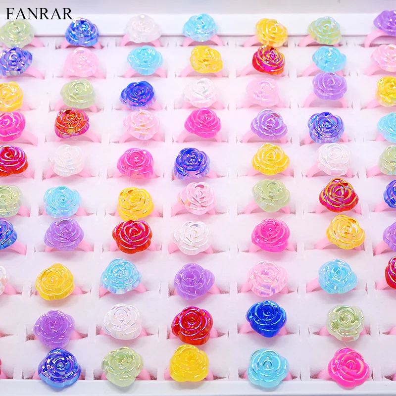 Детские Кольца с цветными розами регулируемые вечерние кольца для девочек 20