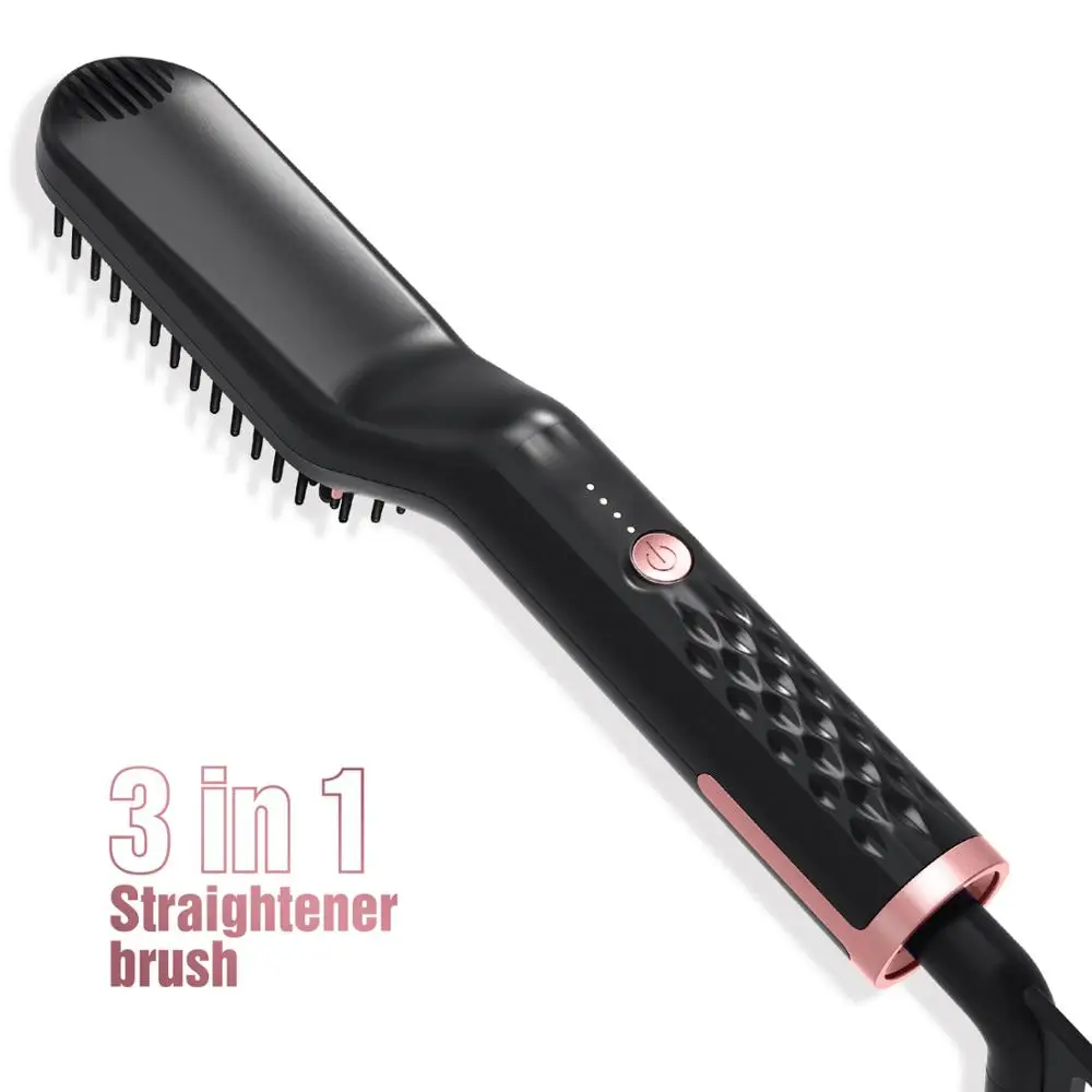 

3 in 1 Men Hair Comb Brush Beard Straightener Hair Straightening Comb Hair Curler Quick Beard Smoothing Iron Hair Styler Brush