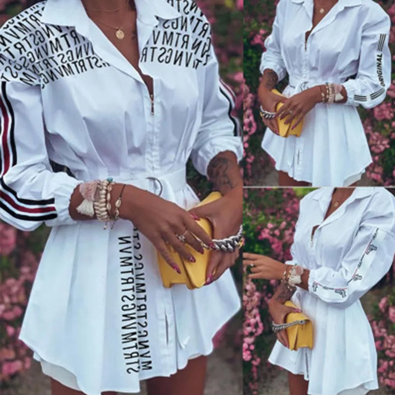 

Fashion Women Letter Print Shirt Dress Long Sleeve Party Miini Dresses Office Laides Maxi Dresses for Women Ropa Mujer Plus Size
