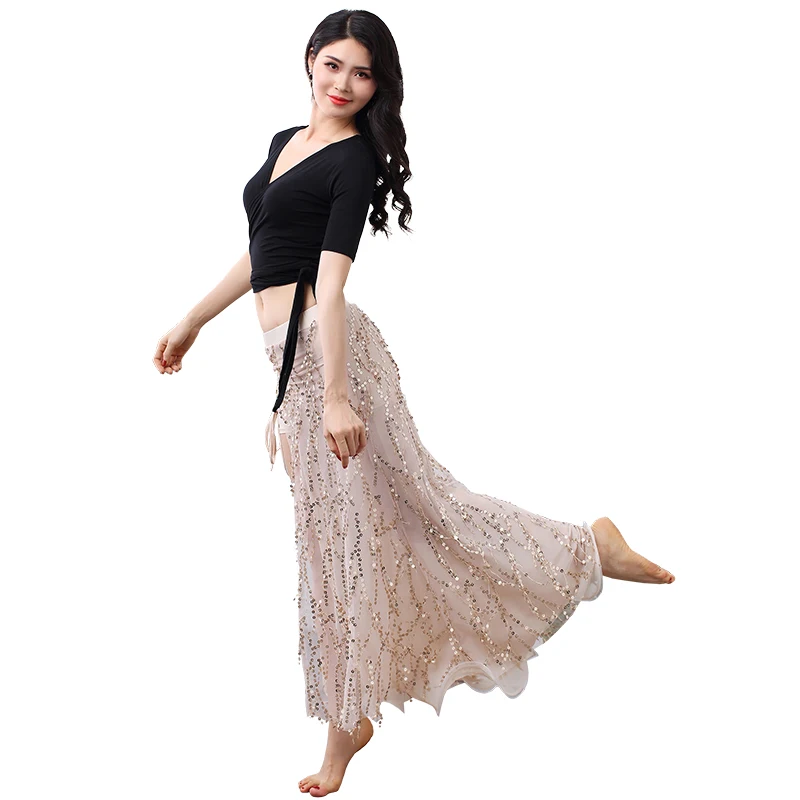 

Glitter Belly Dance Performance Costume Bellydance Suit Sequin Fringe Skirt Beginner Practice Wear Sexy Carnaval Clothing DB1260