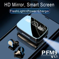 wireless headphones bluetooth earphones hd mirror3500mah charging box with flashlight noise cancelling deep bass stereo earbuds