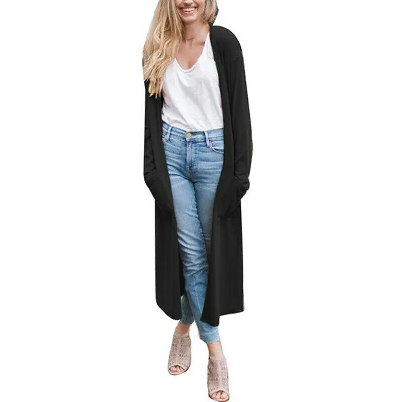 Women's Casual Coat Cardigan Tops Open Front Pockets Solid Long Sleeve Outwear | Женская одежда