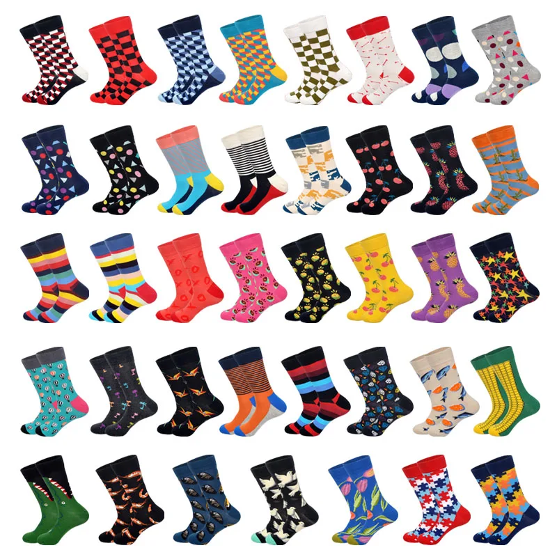 Смешные мужские носки набор 39 Цвета лимон клубника полосатый тепловой аэростат с