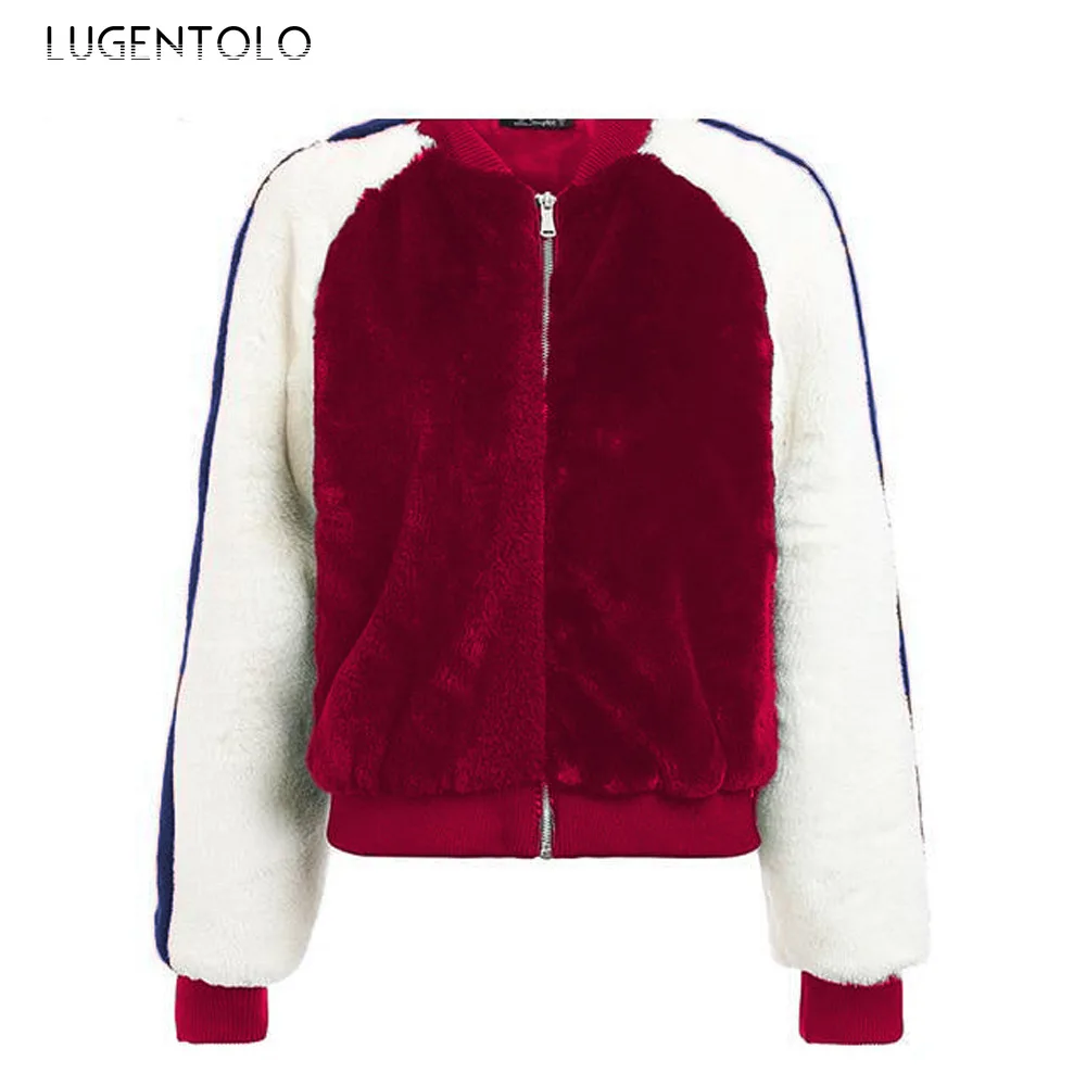 Lugentolo/женские куртки; сезон осень-зима; модная новинка; Одинаковые цвета с длинными рукавами; простая плюшевая Повседневная теплая куртка с длинными рукавами