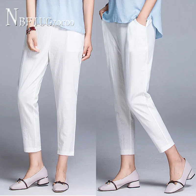 

Cotton Linen Casual Women Pants 2020 New Korean Loose Slim Summer Thin Ankle Length Female Harem Trousers
