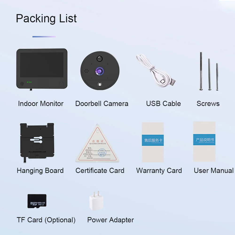 

VIDEW 1080P WiFi Video Doorbell Peephole Camera Door Bell Viewer 180 Degree Motion Detection Tuya APP Remote Control for Home