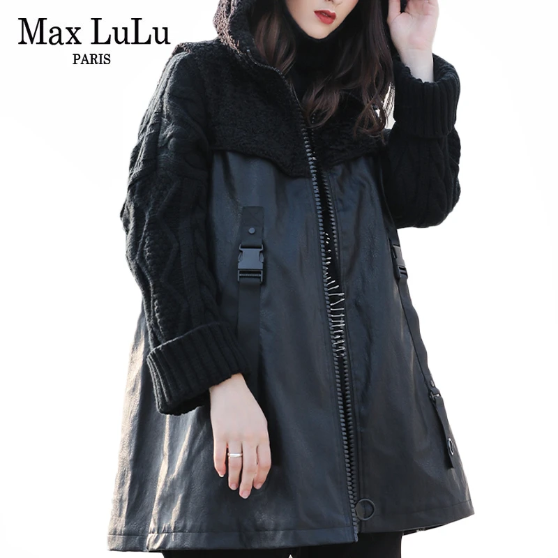 Max LuLu зимняя теплая одежда корейская мода женский панк меховой жилет без рукавов с капюшоном повседневные женские утолщенные кожаные длинные пальто