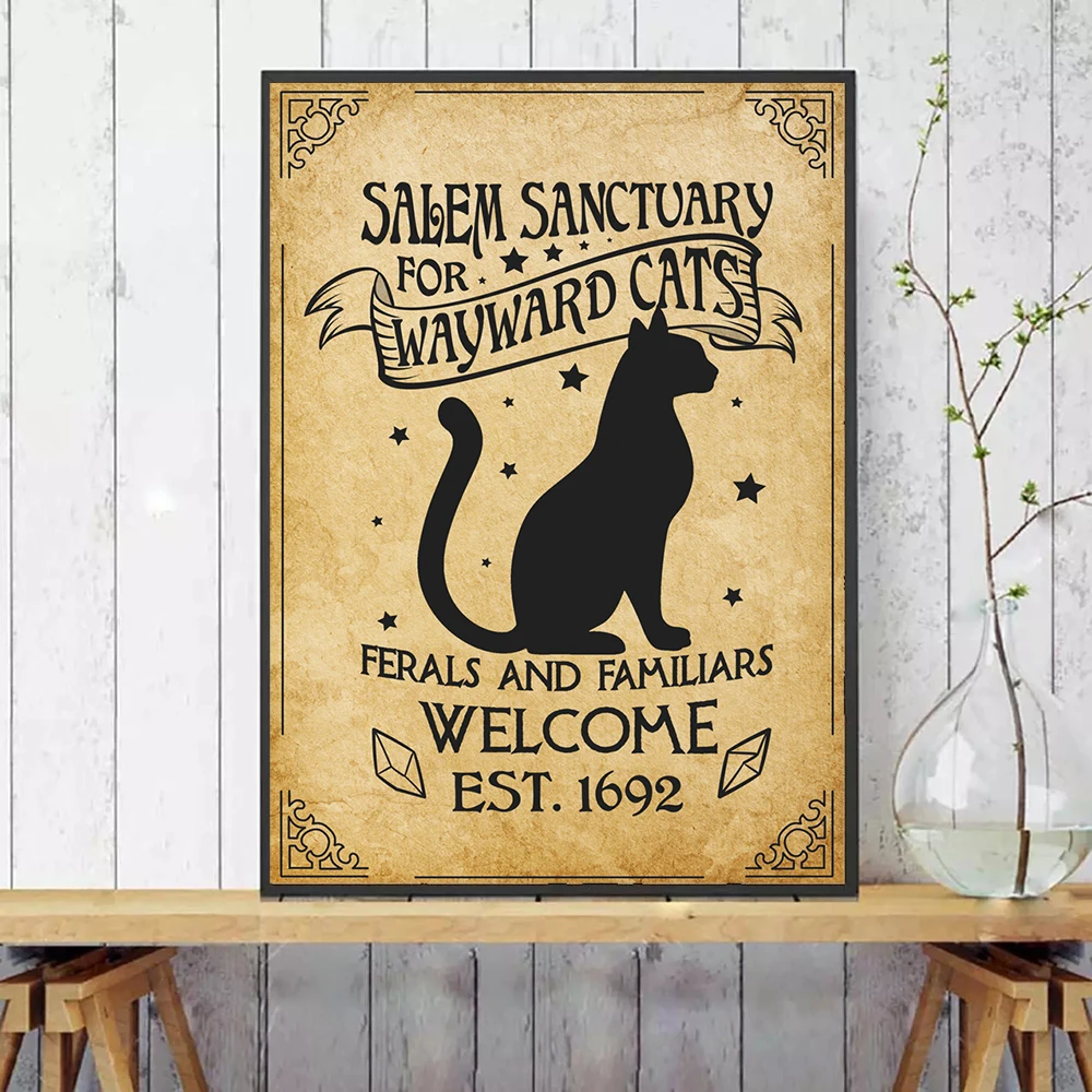 

Salem Sanctuary For Wayward Cats Poster And Prints Cat And Skulls Canvas Painting Wall Art Picture Living Room Decoration Home