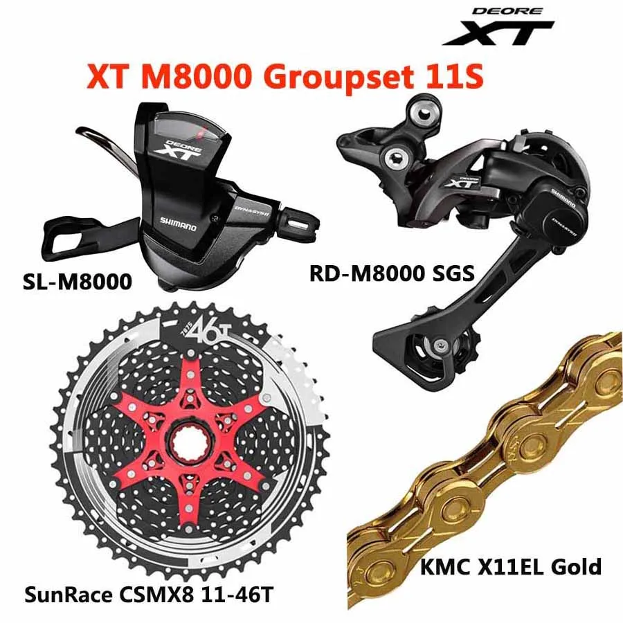 46T Black X11ELgold Shimano DEORE XT M8000 Группа Комплект MTB горный велосипед 1x11-Speed 46T 50T SL+ RD+ CSMX8+ X11EL M8000 переключатель заднего хода - Цвет: 46T Black X11ELgold