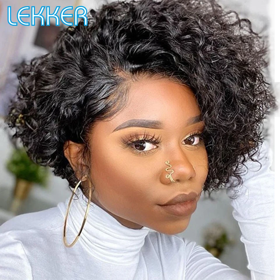 

Lekker Short Afro Kinky Curly Bob Human Hair 13x1 T Lace Front Wig For Women Brazilian Remy Hair PrePlucked Glueless Natural Wig