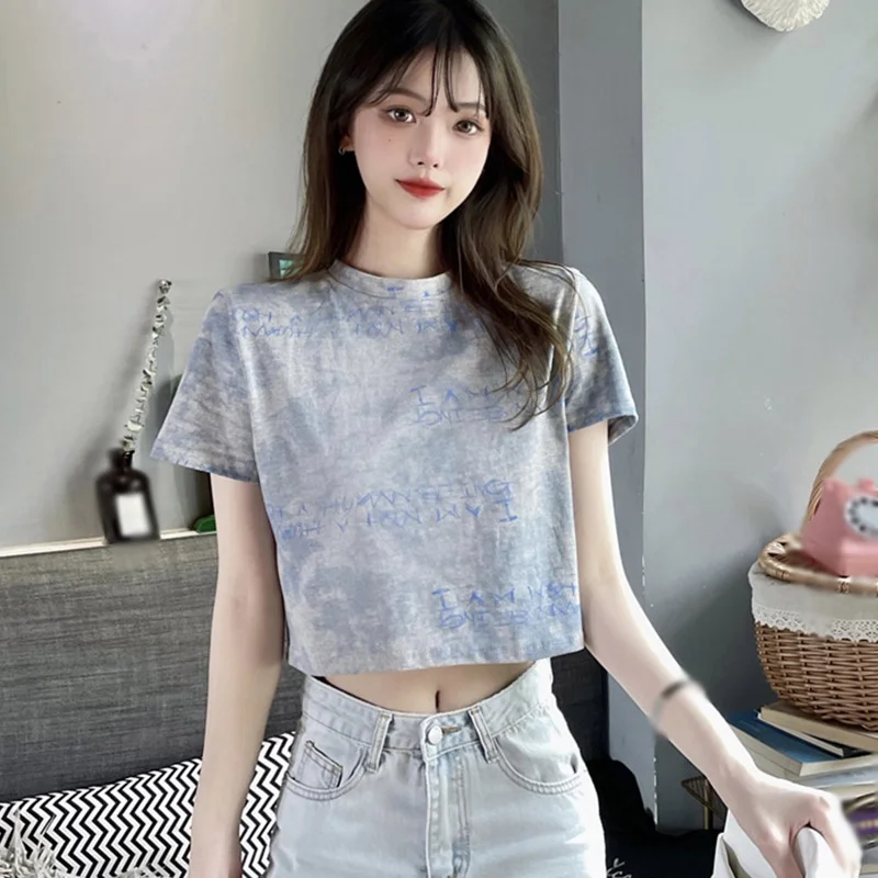 

Women Summer Fashion Character Print T Shirts Basic Sexy Streetwear Short Sleeve Short Tees O Neck Tops