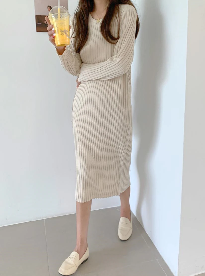 Осень зима теплый свитер с длинным рукавом платье для женщин 2021 средней длины