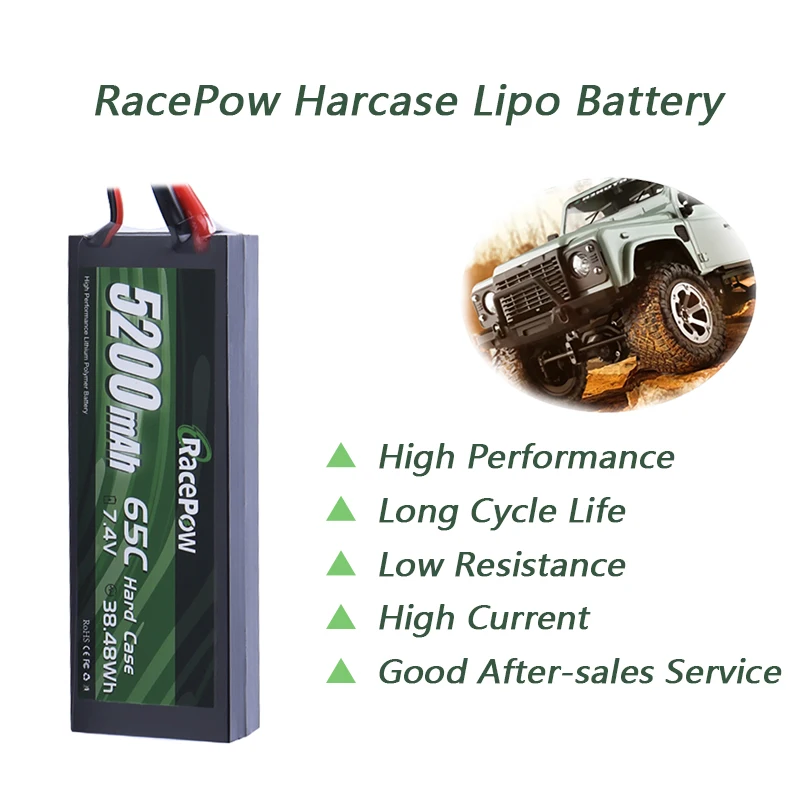 racepow 5200mah 74 v 2s 65c rc жесткий чехол lipo батаре