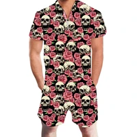 funny 3d floral skull print mens romper hawaiian jumpsuit summer playsuit overalls one piece beachwear casual mens clothes 6xl