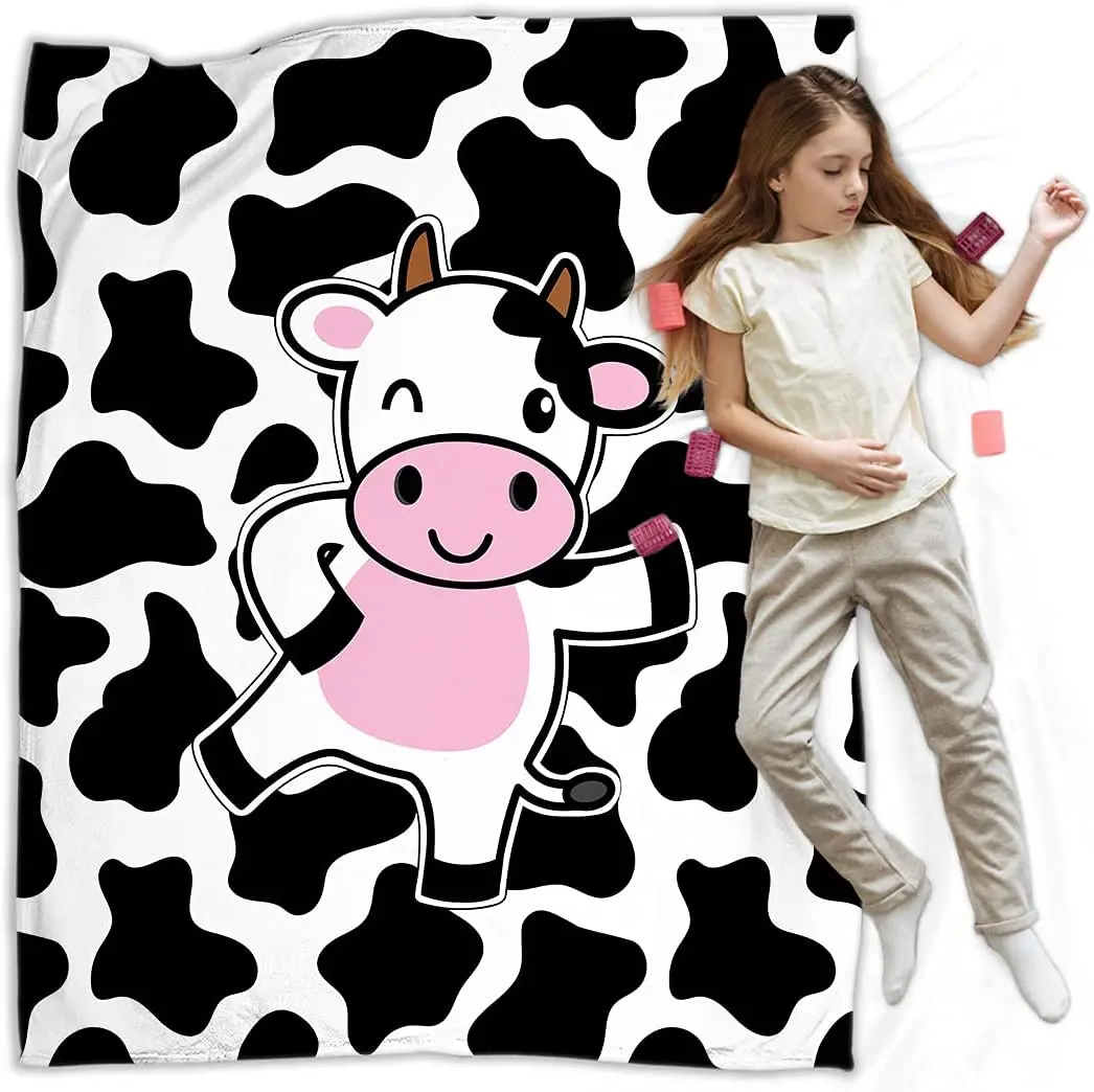 

Cute Cow Throw Blanket Lightweight Super Soft Cozy Luxury Bed Quilt Microfiber Gift for Living Room Bedroom Kids