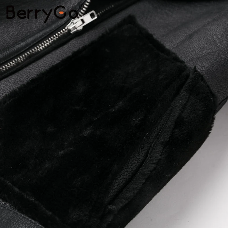 BerryGo Элегантный карманный ремень женское пальто из искусственной замши зимняя