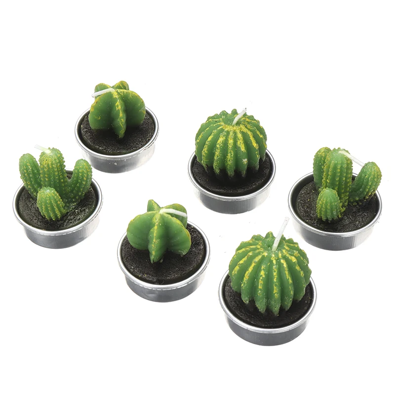 Набор мини свечей в виде кактуса 6 шт. бесдымная свеча чайное освещение имитация