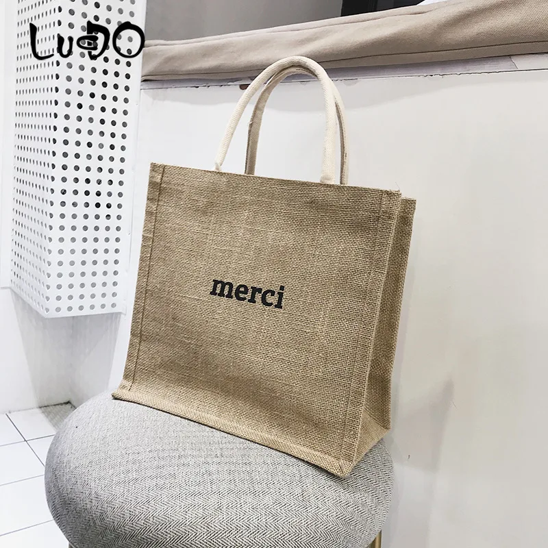

New hot stacy Bag straw knitting literary letters printed handheld single shoulder tote bag female fashion travel shopping bags