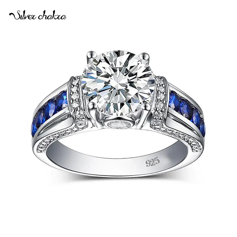 

Кольцо женское из серебра 925 пробы с муассанитом и бриллиантом с круглой огранкой 8 мм