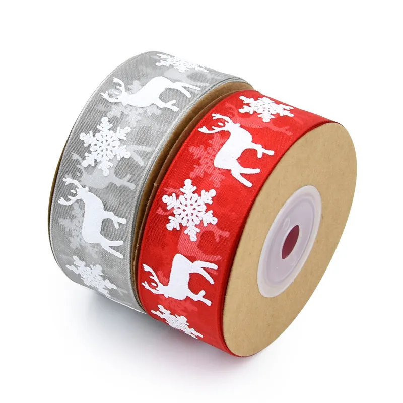 

10M Christmas Printed Elk Snowflake Satin Ribbons Party Xmas Decoration Organza Ribbons for Craft Bows DIY Gift Wrapping Cords