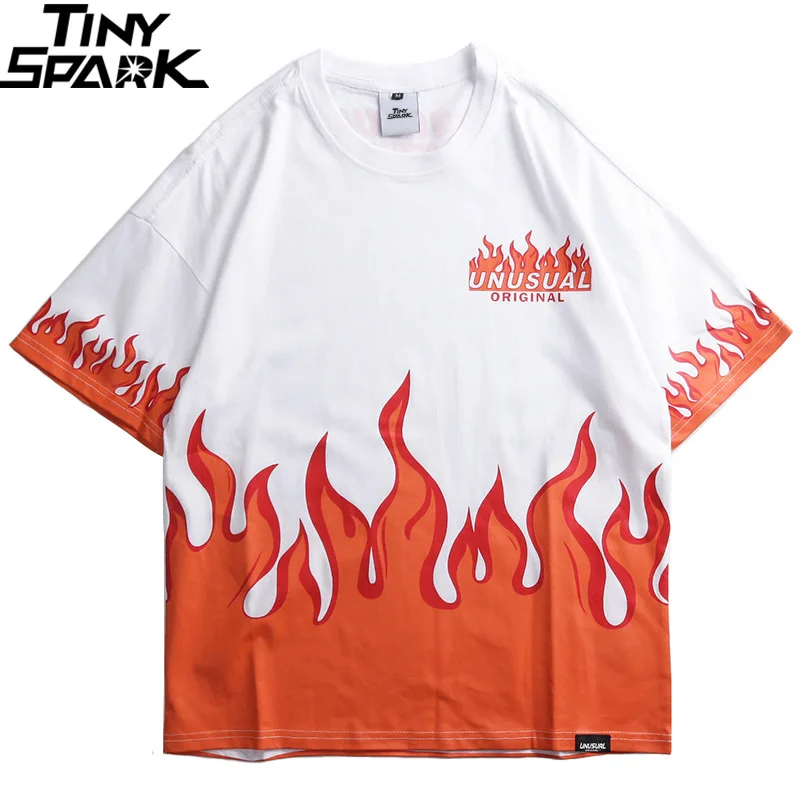 2019 Харадзюку футболка огненное пламя хип хоп Мужская уличная летняя хлопковая